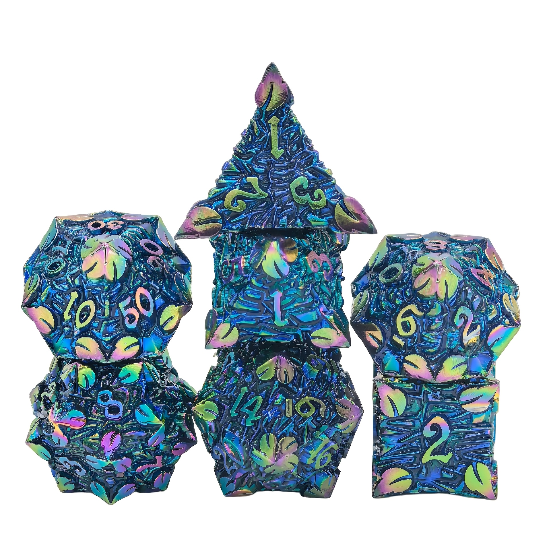 7pcs Solid Leaf Metal Dice Set